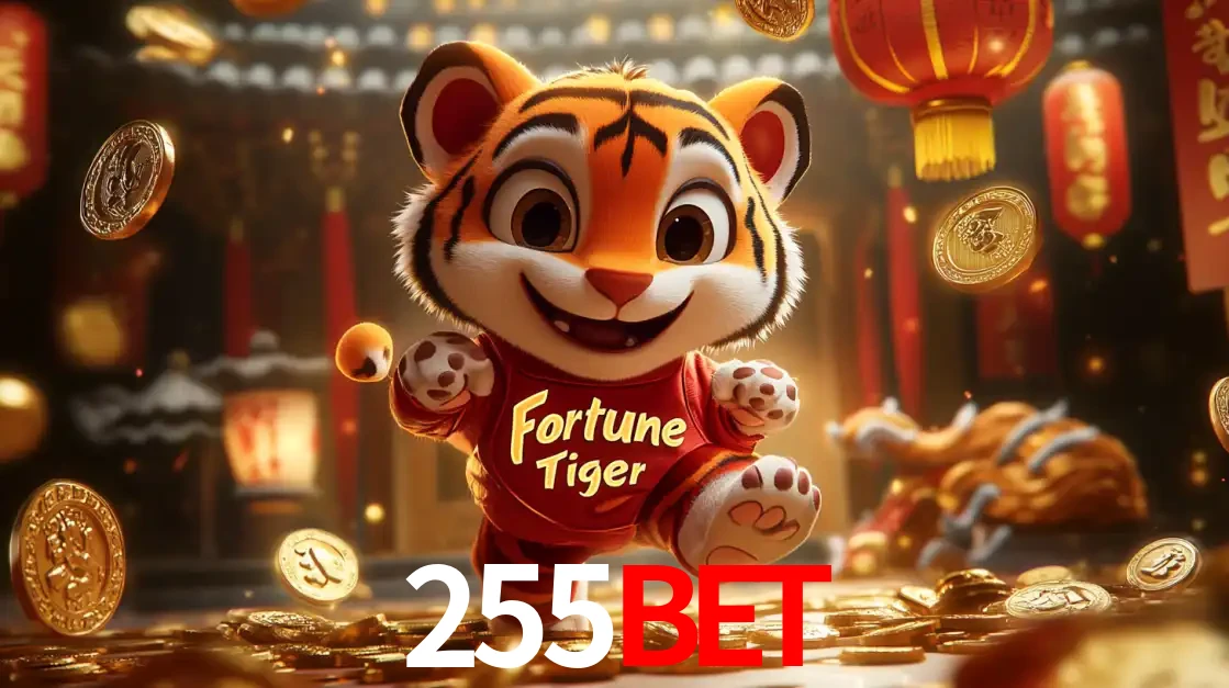 O alegre personagem do Fortune Tiger correndo sobre um caminho de moedas de ouro, simbolizando os grandes prêmios e a diversão do popular jogo de slot do 255BET.